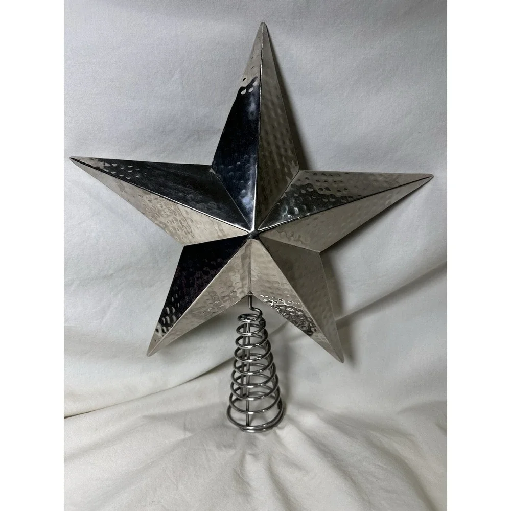 Large Metal‎ Christmas Tree Topper Star Silver Hammered Rustic Decor